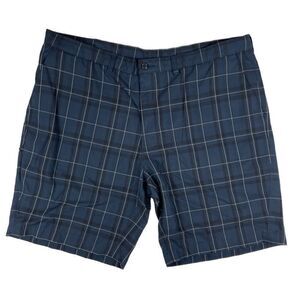 Haggar Golf Shorts Blue Black Plaid Shorts Travel Men's 42 Flat Front Casual